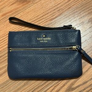 Kate Spade cobble hill navy leather bee card case wristlet wallet